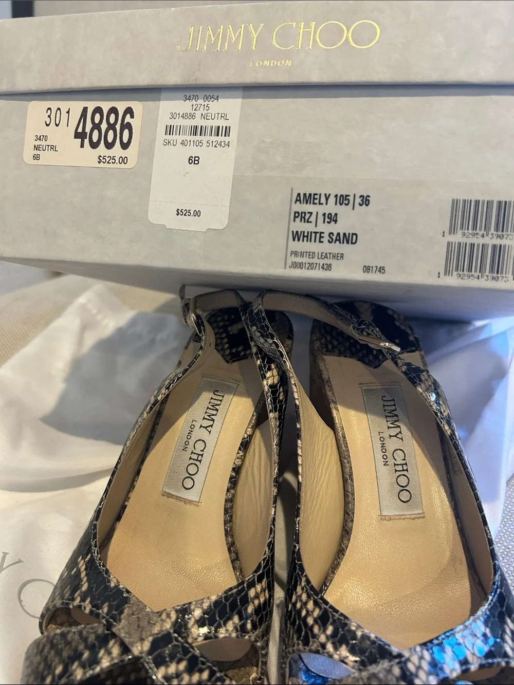 Jimmy Choo Black and Tan Snake-Print Wedge Slingbacks